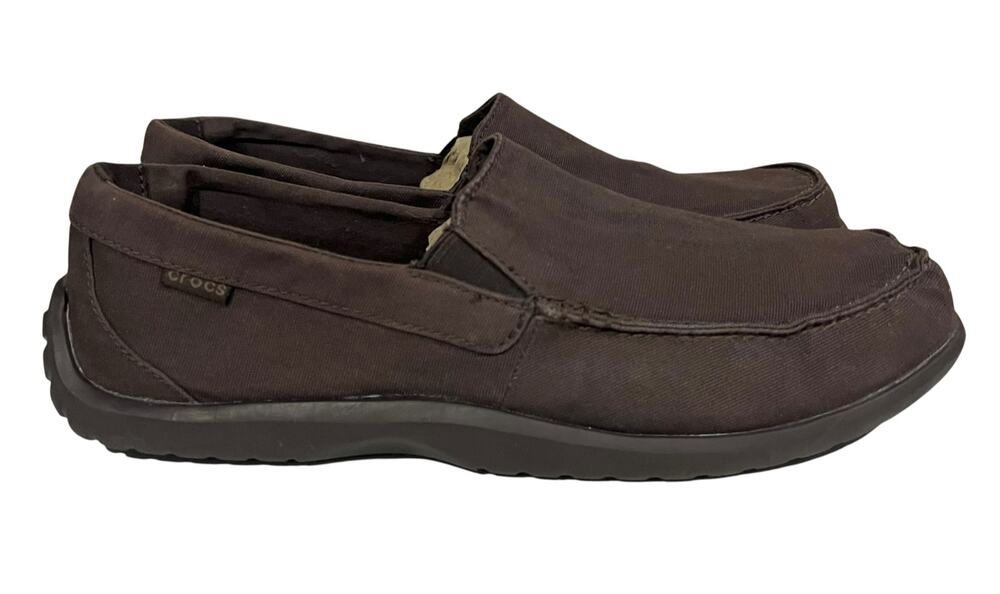 Crocs Men’s Canvas Santa Cruz Walu Loafers Brown Slip On Casual Comfort Size 13